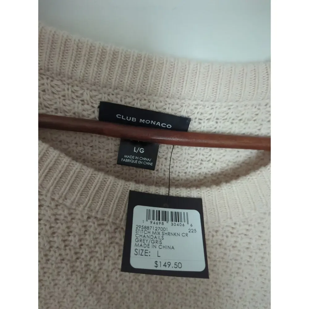 Club Monaco Mixed Stitch Shrunken Crewneck Sweater NWT